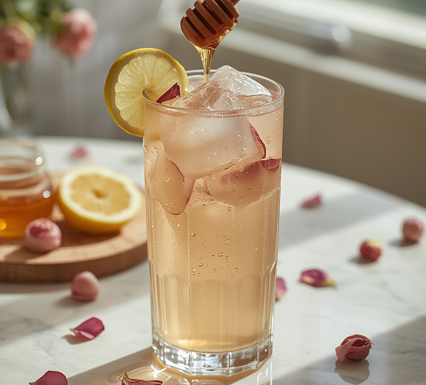 White Rose Floral Cup z płatkami róży i białą herbatą