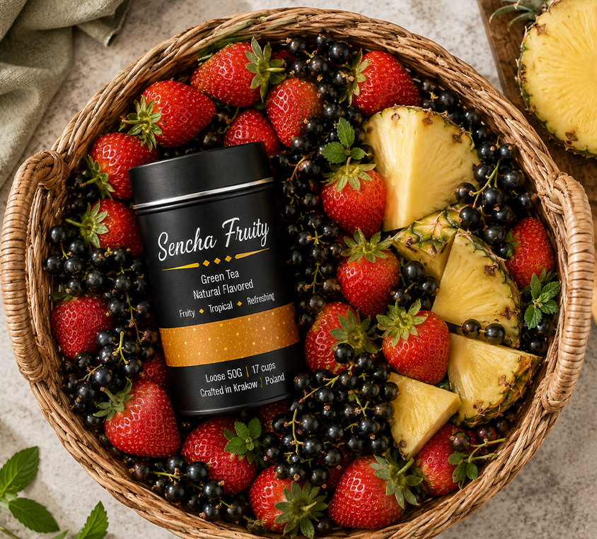 Fruity Sencha Leo Tea – zielona herbata z ananasem, truskawką i porzeczką