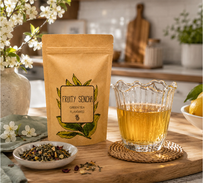 Fruity Sencha Leo Tea – zielona herbata z ananasem w opakowaniu doypack