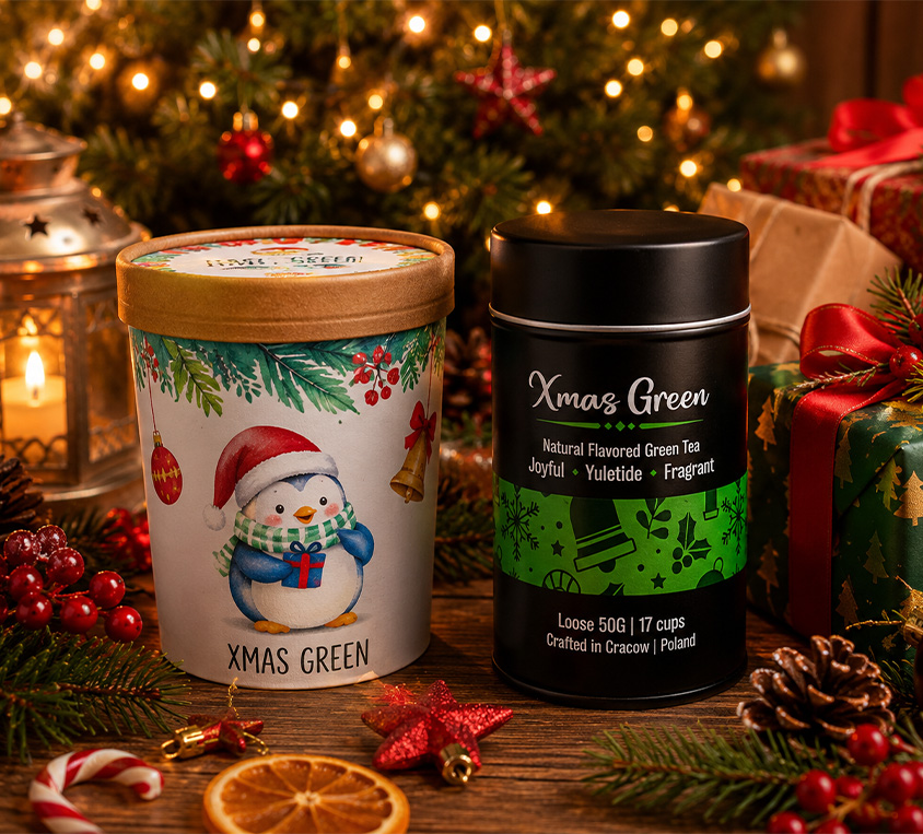Green Xmas Leo Tea – warianty świątecznej zielonej herbaty w opakowaniach prezentowych