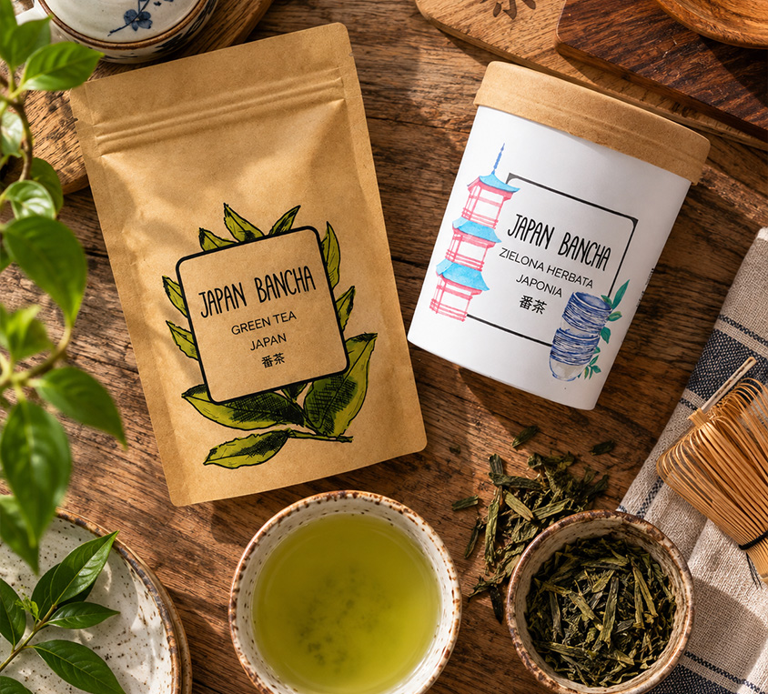 Japanese Bancha Leo Tea – warianty japońskiej zielonej herbaty w kubku, doypacku i metalowej puszce