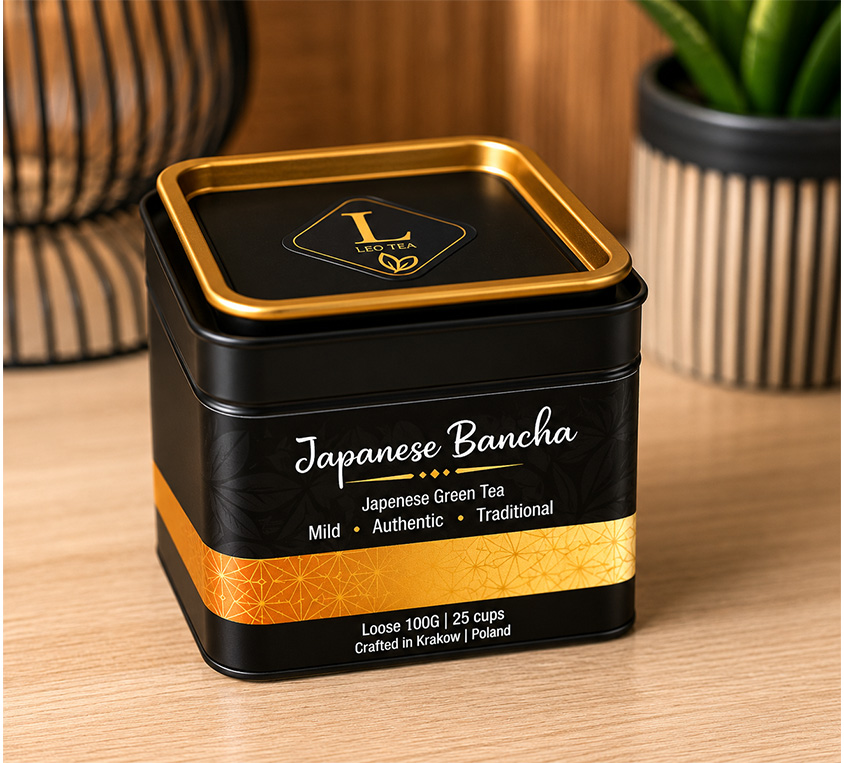 Japanese Bancha Leo Tea w eleganckiej puszce