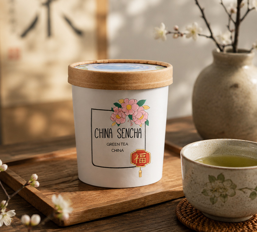 China Sencha Leo Tea – zielona herbata Sencha w dekoracyjnym kubku tekturowym z przykrywką