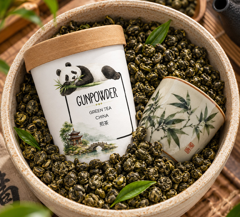 Gunpowder AAA Leo Tea – chińska zielona herbata liściasta w kubku tekturowym 70g