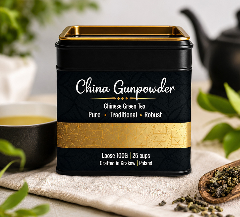 Gunpowder Leo Tea – elegancka puszka, doypack i kubek prezentowy