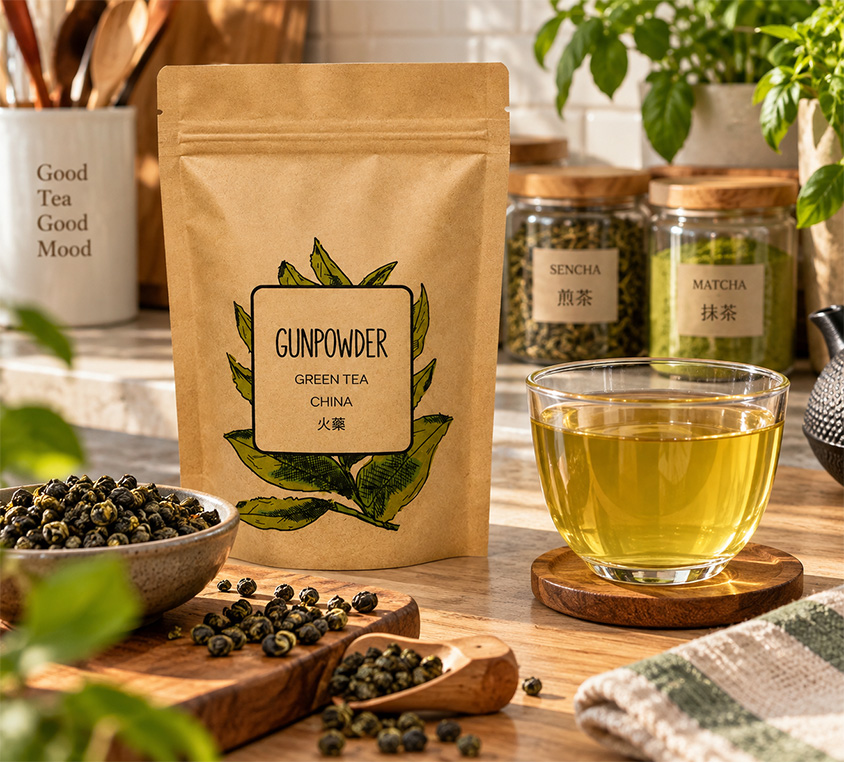 Gunpowder AAA Leo Tea – zielona herbata liściasta z Chin w opakowaniu doypack 250g