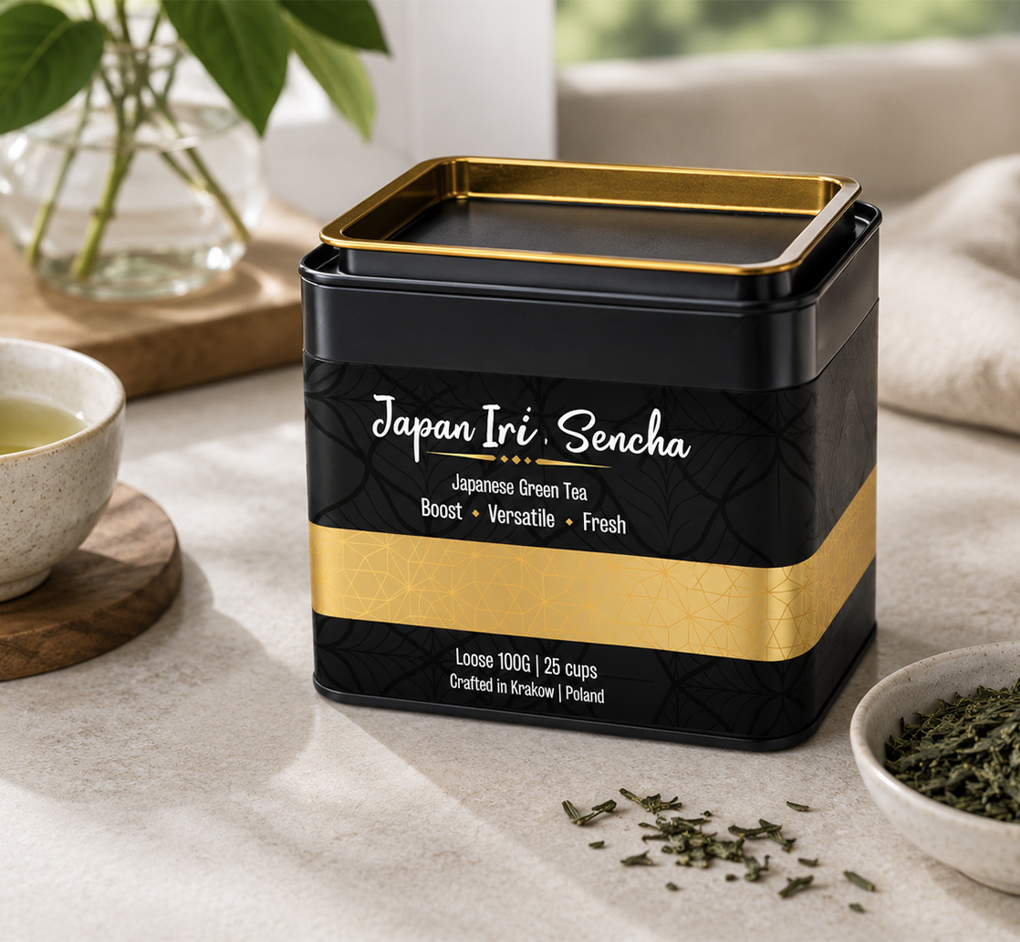 Iri Sencha Leo Tea – japońska zielona herbata liściasta z Matchą w puszce prezentowej