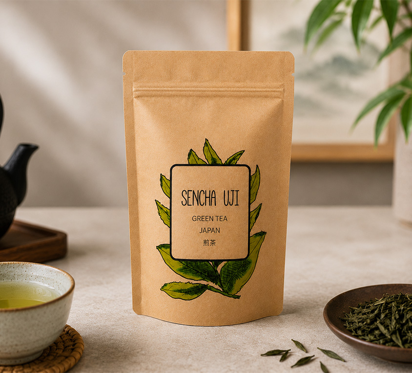 Sencha Uji Leo Tea – elegancka puszka, doypack i kubek prezentowy