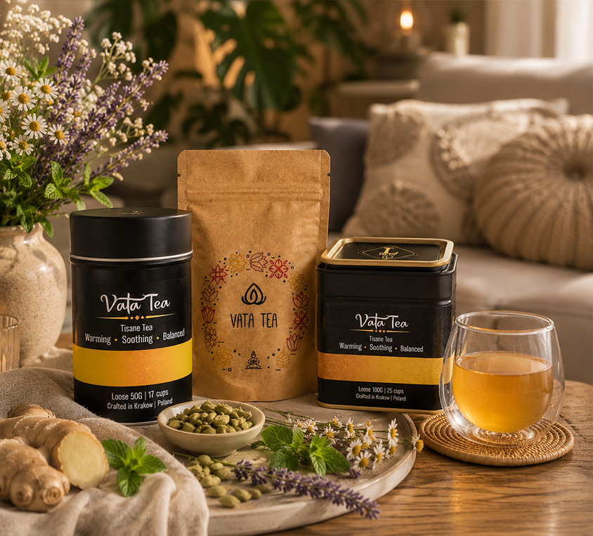 Vata Tea Leo Tea – dostępne opakowania: puszka, doypack i kubek prezentowy